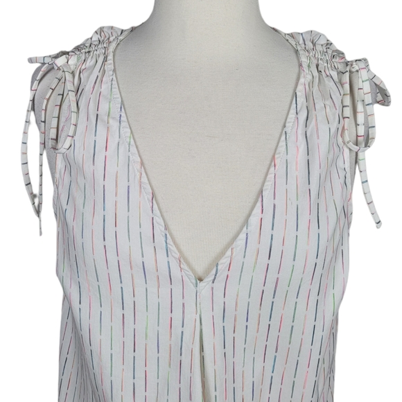 BCBGENERATION Top Blouse Sleeveless V Neck Stripes Ties White Sz Medium - Picture 5 of 8